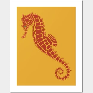 Warm Yellow and Brown Seahorse Design Posters and Art